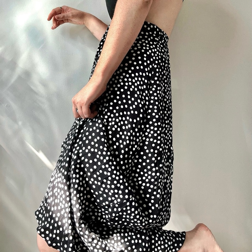 Vintage Flowy Polka Dot Black & White Maxi Skirt